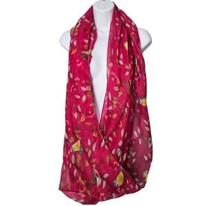 Bird Print Infinity‎ Scarf Pink Fuchsia Songbird Floral Lightweight Boho Wrap
